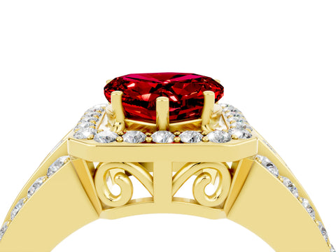 Yellow gold Heart Cut Halo Ruby Ring with Split Shank and Four-Prong Setting_4