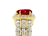 Yellow gold Heart Cut Halo Ruby Ring with Split Shank and Four-Prong Setting_5