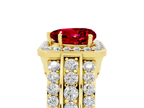 Yellow gold Heart Cut Halo Ruby Ring with Split Shank and Four-Prong Setting_5