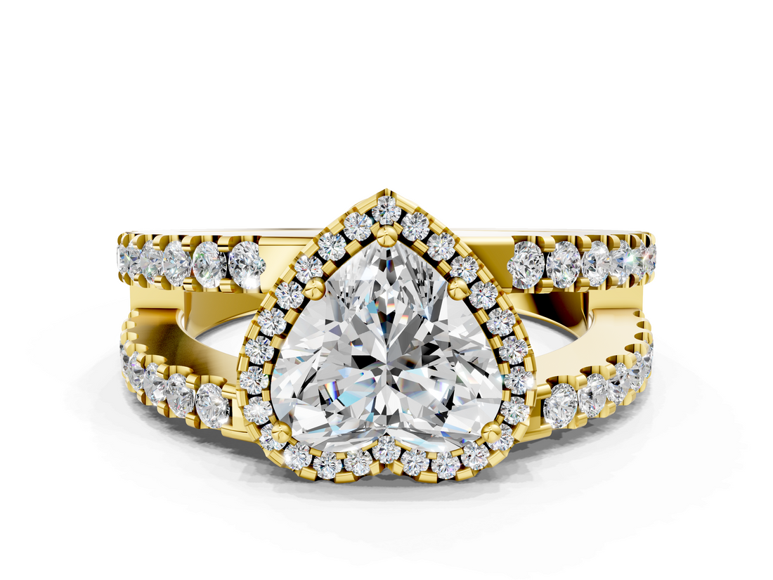 Yellow gold Heart Cut Halo Split Shank Diamond Ring with Four-Prong Setting_62