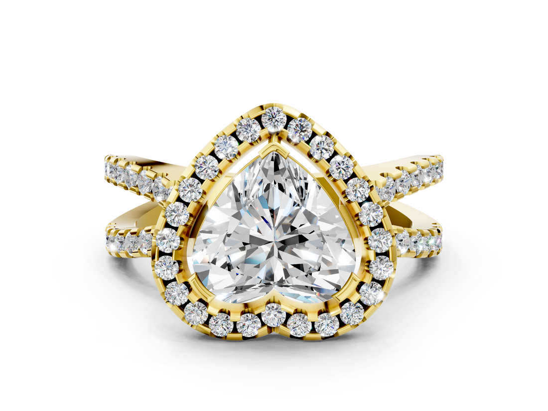 Yellow gold Heart Cut Halo Split Shank Pave Set Ring_71