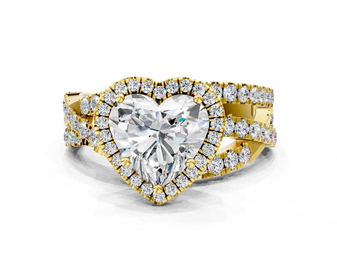Yellow gold Heart Cut Halo Split Shank Prong Setting Ring_12