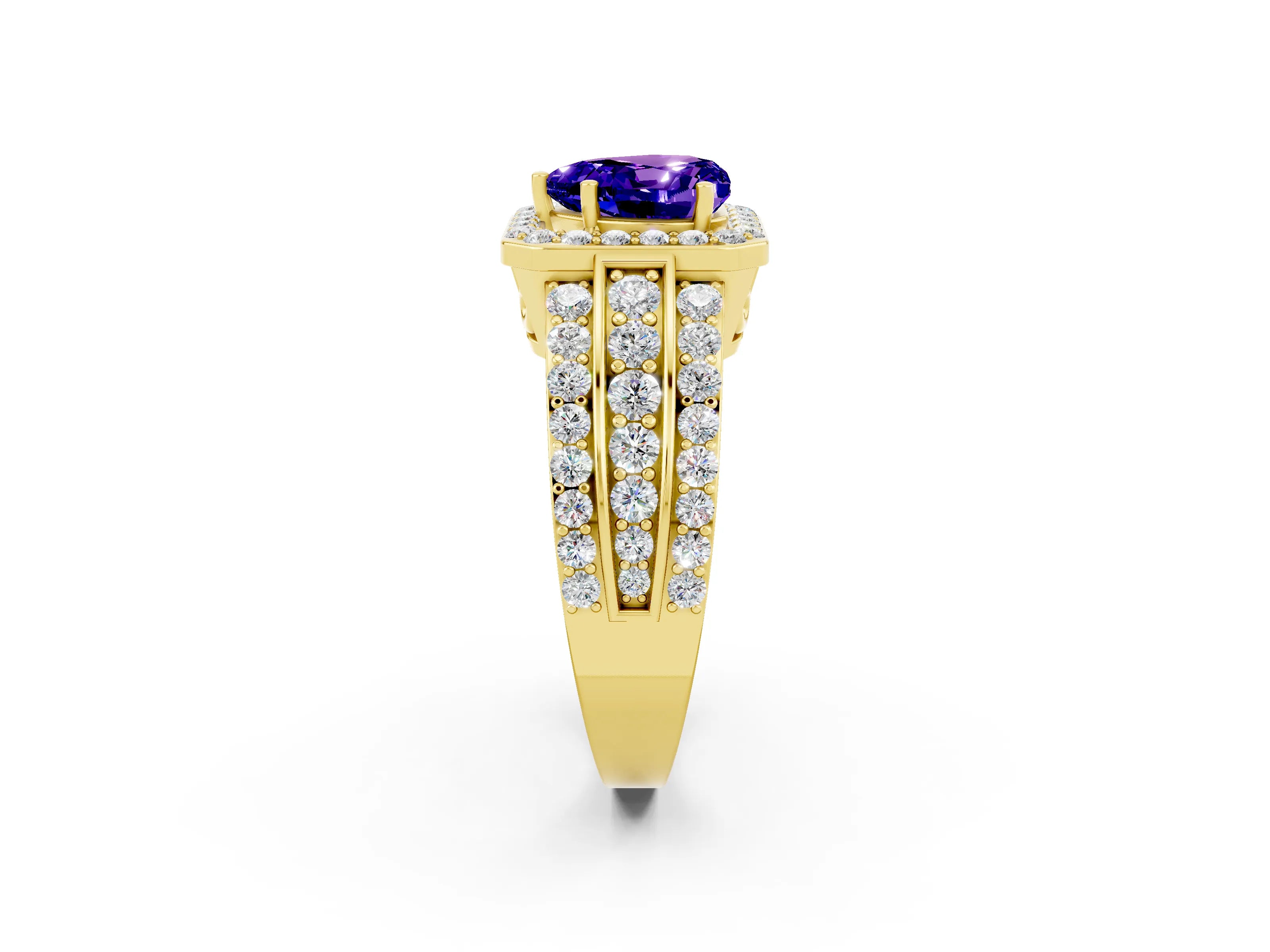 Yellow gold Heart Cut Halo Tanzanite Ring with Split Shank and Four-Prong Setting_2