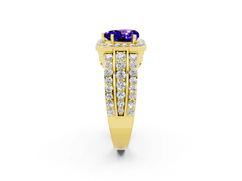 Yellow gold Heart Cut Halo Tanzanite Ring with Split Shank and Four-Prong Setting_2