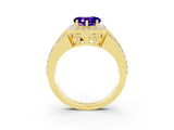 Yellow gold Heart Cut Halo Tanzanite Ring with Split Shank and Four-Prong Setting_3