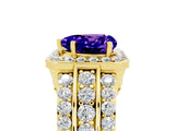 Yellow gold Heart Cut Halo Tanzanite Ring with Split Shank and Four-Prong Setting_5