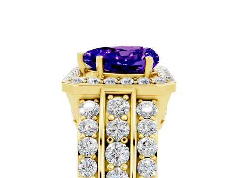 Yellow gold Heart Cut Halo Tanzanite Ring with Split Shank and Four-Prong Setting_5