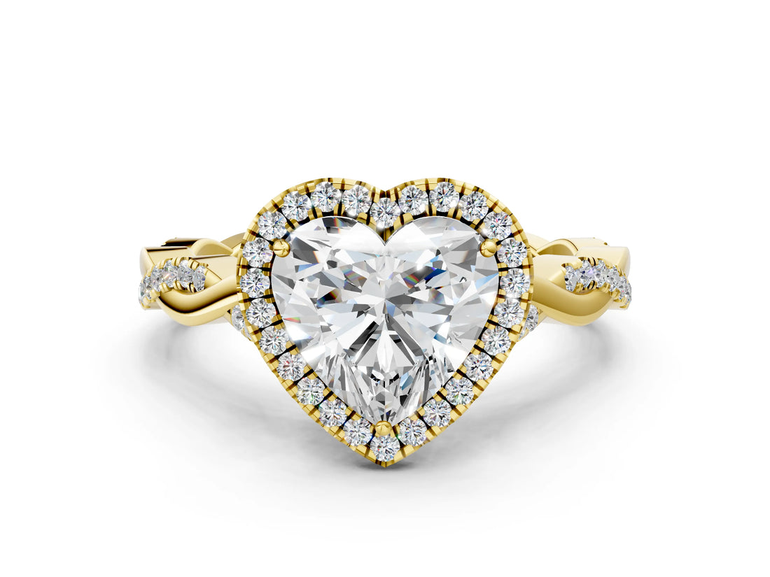 Yellow gold Heart Cut Halo Twist Band with Four-Prong Setting_15