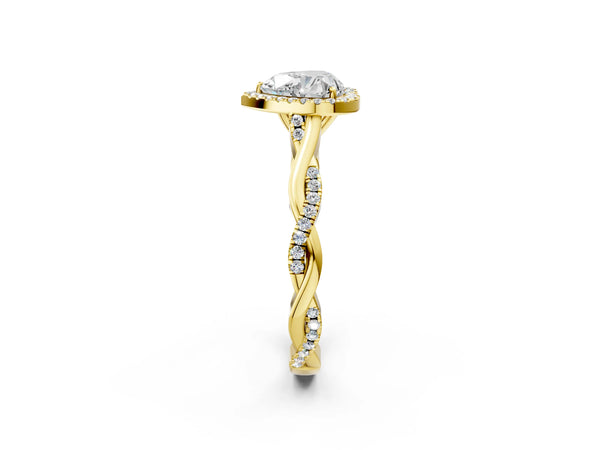 Yellow Gold Heart-Shaped Interwoven Twist Halo Engagement Ring Setting
