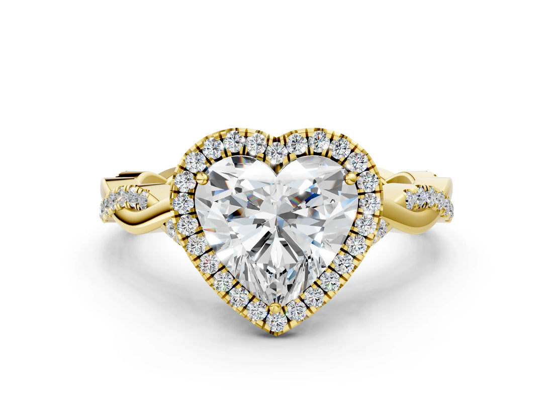Yellow gold Heart Cut Halo Twist Band with Four-Prong Setting_3
