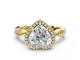 Yellow gold Heart Cut Halo Twisted Band Four-Prong Ring_33