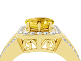 Yellow gold Heart Cut Halo Yellow Sapphire Ring with Split Shank and Four-Prong Setting_28