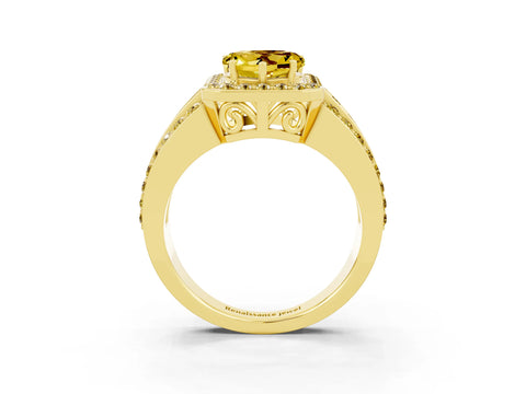 Yellow gold Heart Cut Halo Yellow Sapphire Ring with Split Shank and Four-Prong Setting_3