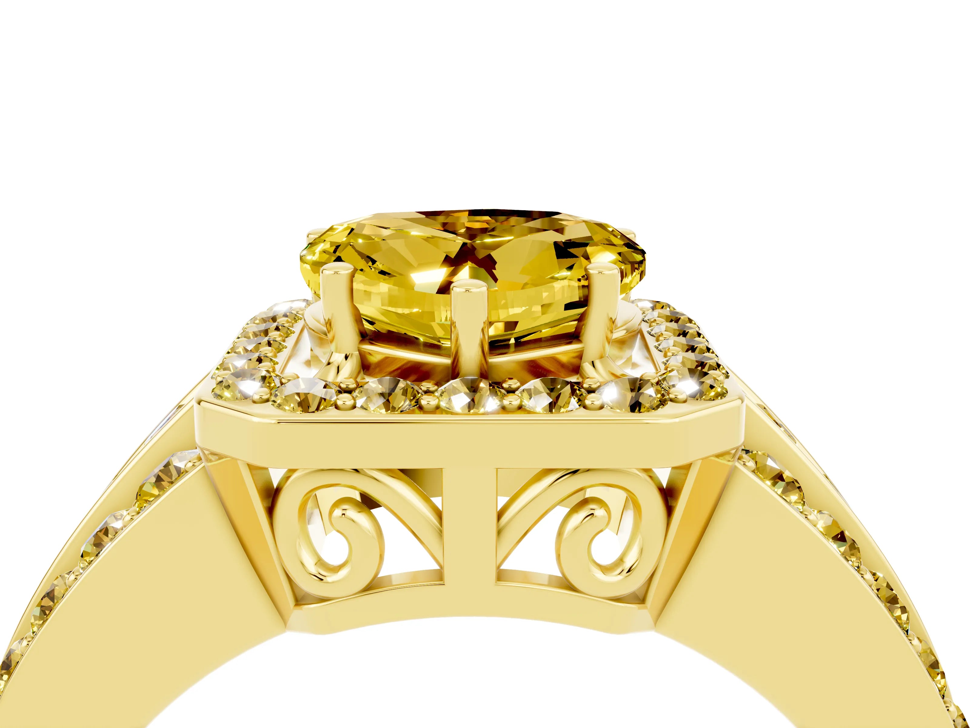 Yellow gold Heart Cut Halo Yellow Sapphire Ring with Split Shank and Four-Prong Setting_4
