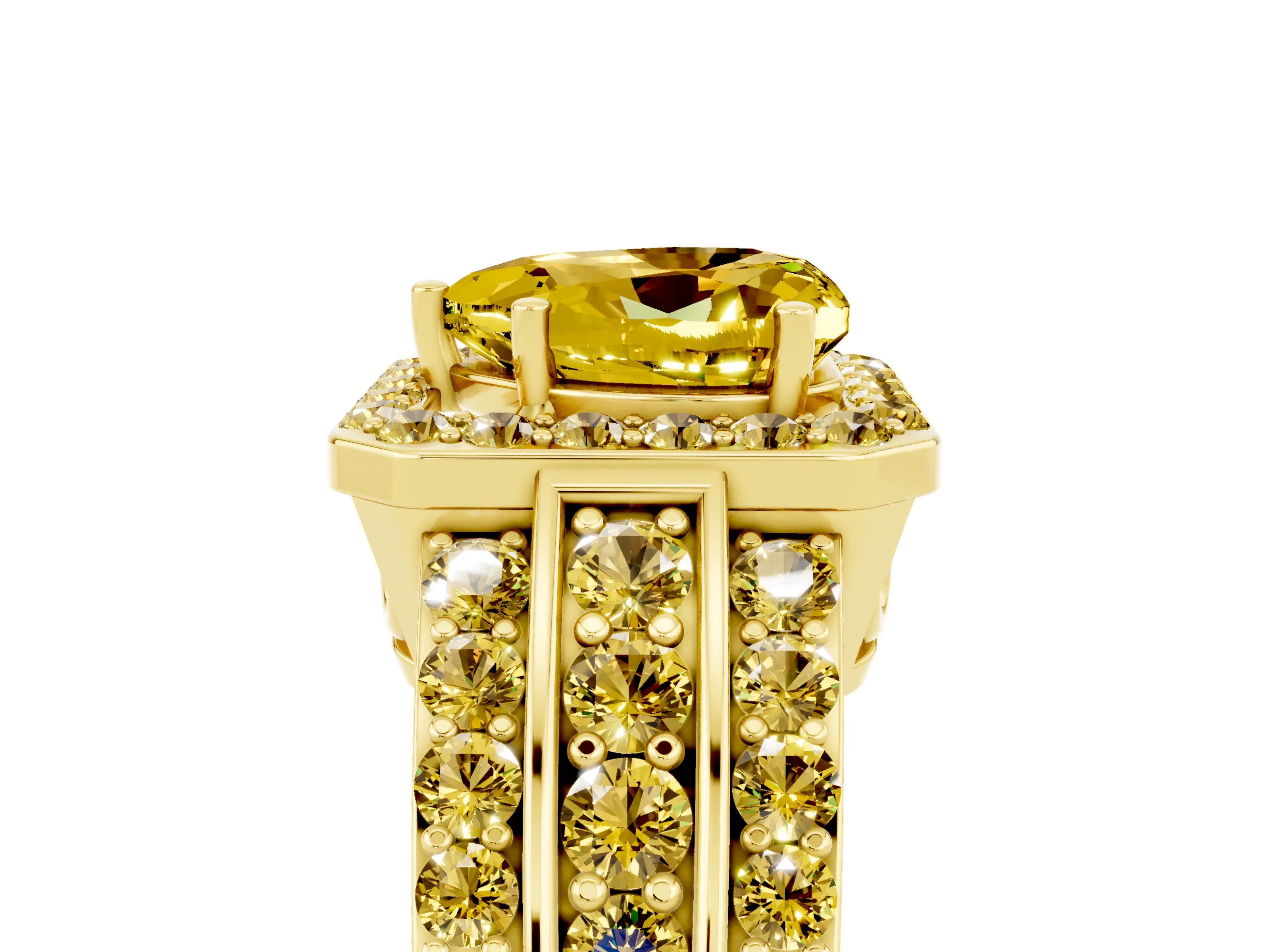 Yellow gold Heart Cut Halo Yellow Sapphire Ring with Split Shank and Four-Prong Setting_5