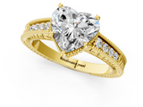 Yellow gold Heart Cut Milgrain Channel Set Engagement Ring with Solitaire Prong Setting_61