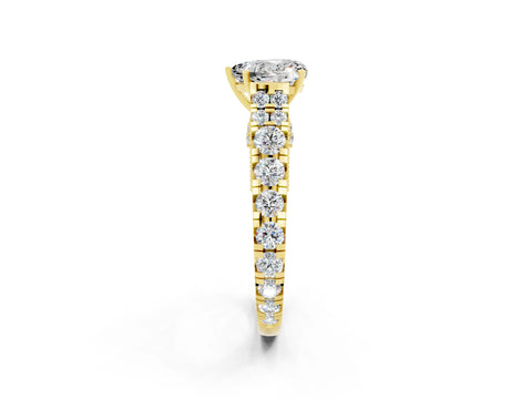 Yellow gold Heart Cut Moissanite Classic Solitaire Ring with Pavé Band and Four-Prong Setting_2