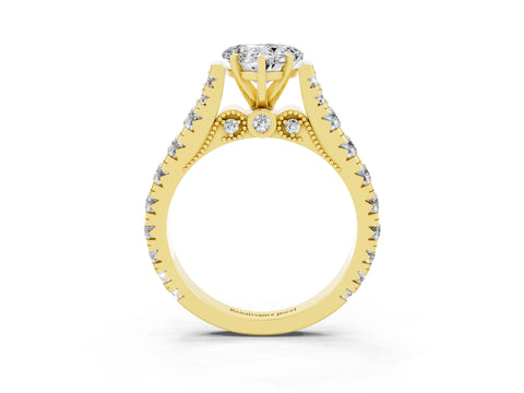Yellow gold Heart Cut Moissanite Classic Solitaire Ring with Pavé Band and Four-Prong Setting_3