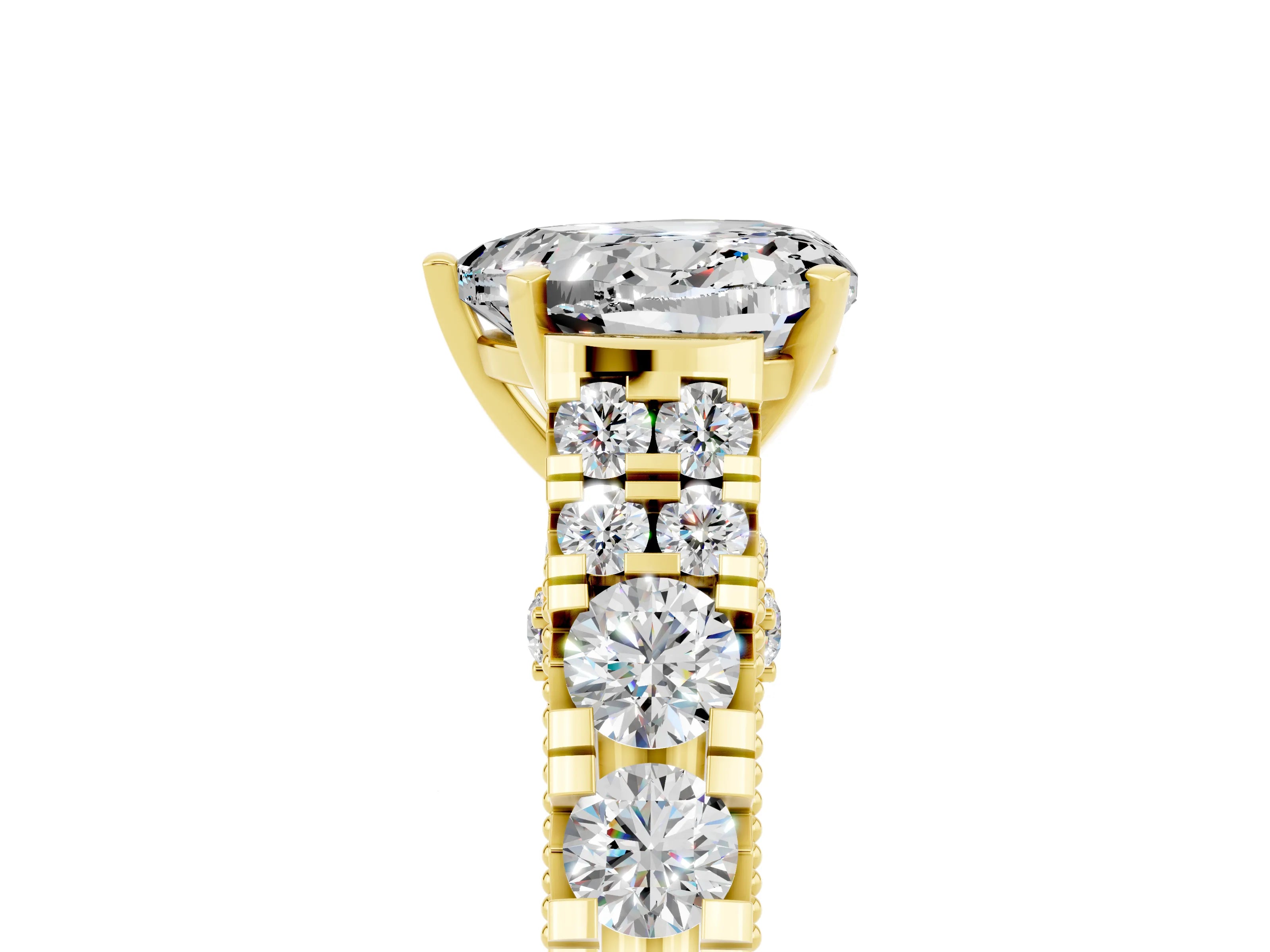 Yellow gold Heart Cut Moissanite Classic Solitaire Ring with Pavé Band and Four-Prong Setting_5
