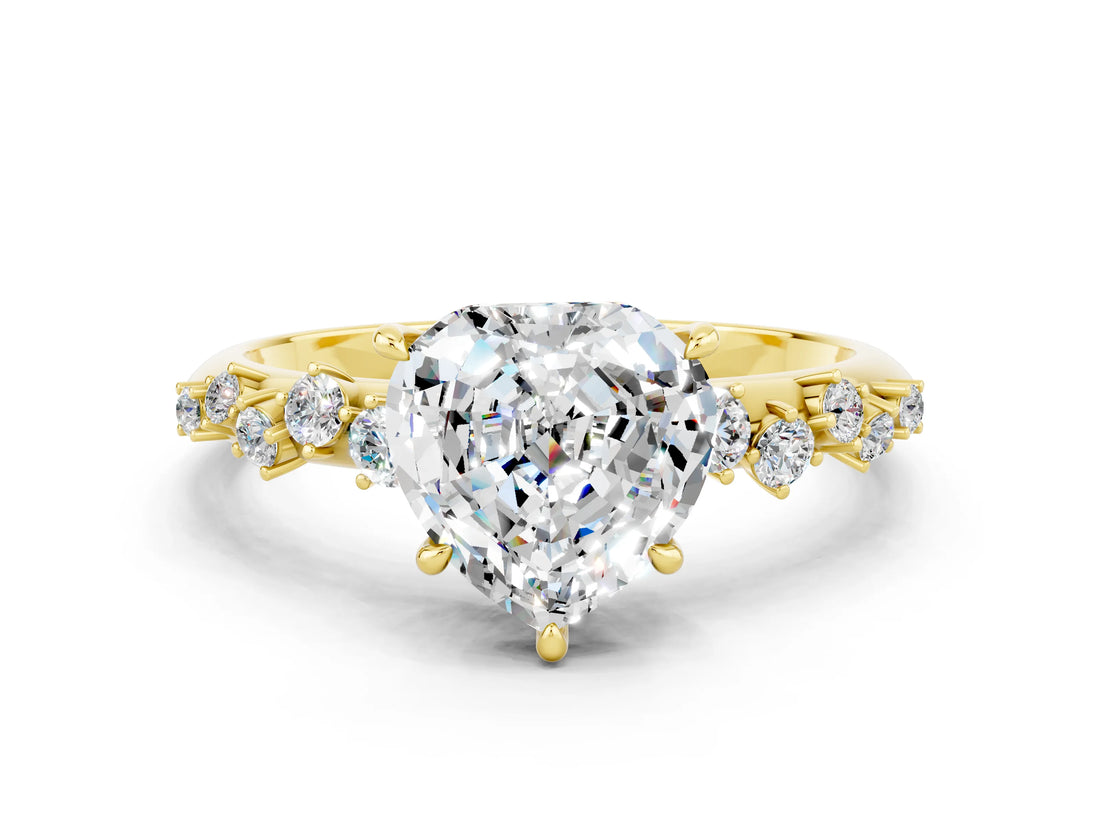 Yellow gold Heart Cut Moissanite Cluster Side Stone Solitaire Ring with Prong Setting_24