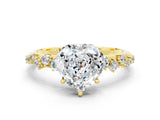 Yellow gold Heart Cut Moissanite Cluster Side Stone Solitaire Ring with Prong Setting_24