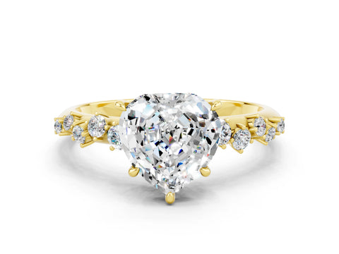 Yellow gold Heart Cut Moissanite Cluster Side Stone Solitaire Ring with Prong Setting_24