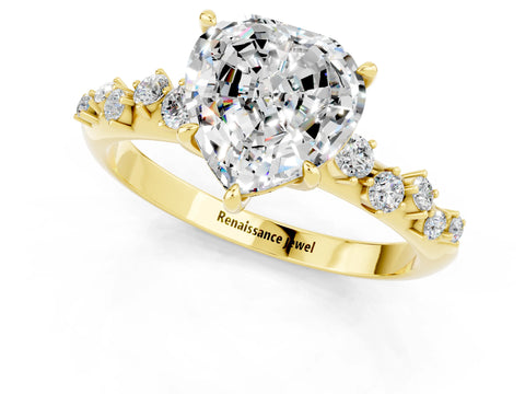 Yellow gold Heart Cut Moissanite Cluster Side Stone Solitaire Ring with Prong Setting_25