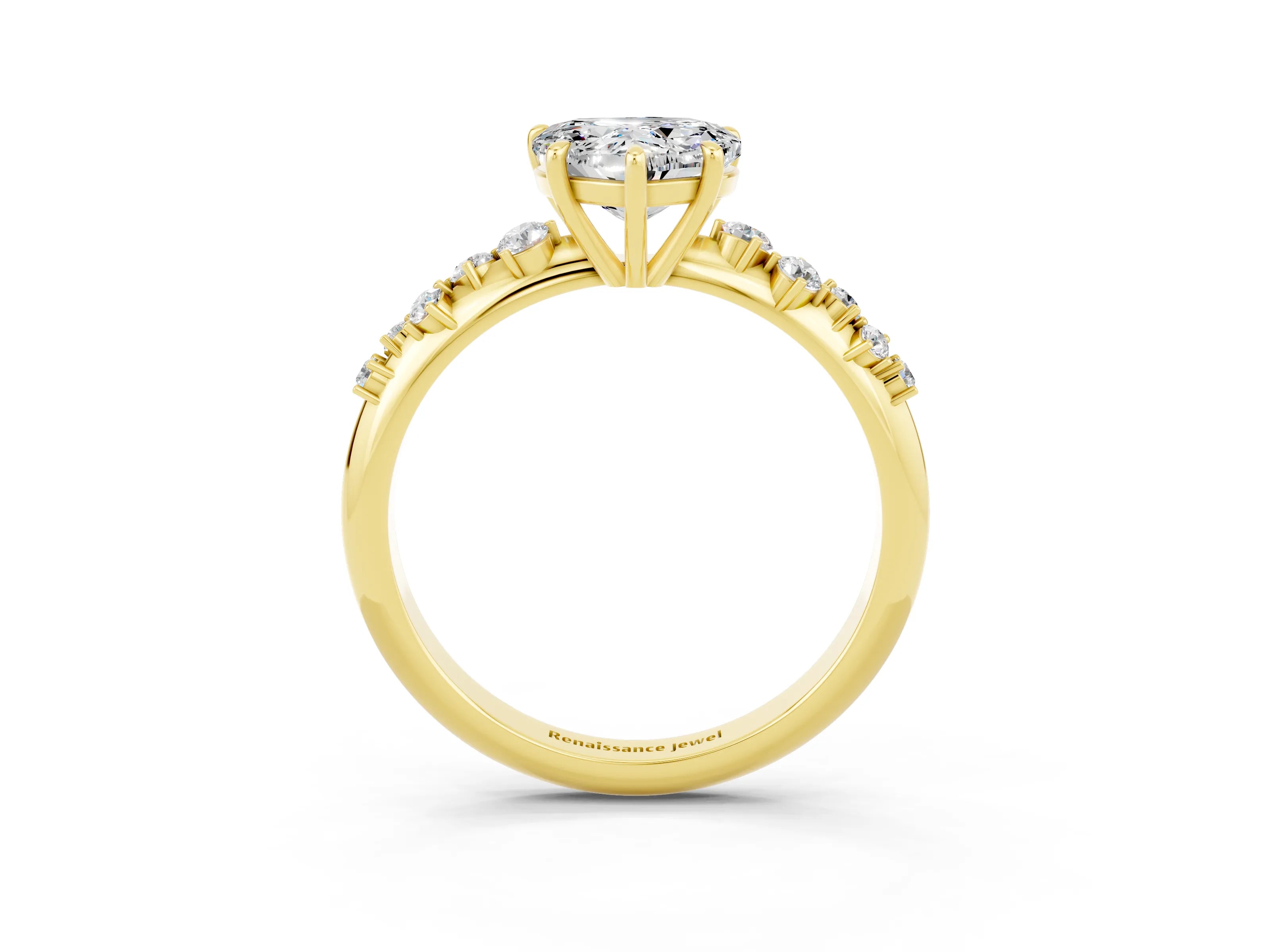 Yellow gold Heart Cut Moissanite Cluster Side Stone Solitaire Ring with Prong Setting_27