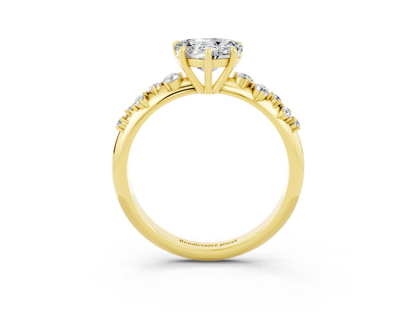Yellow gold Heart Cut Moissanite Cluster Side Stone Solitaire Ring with Prong Setting