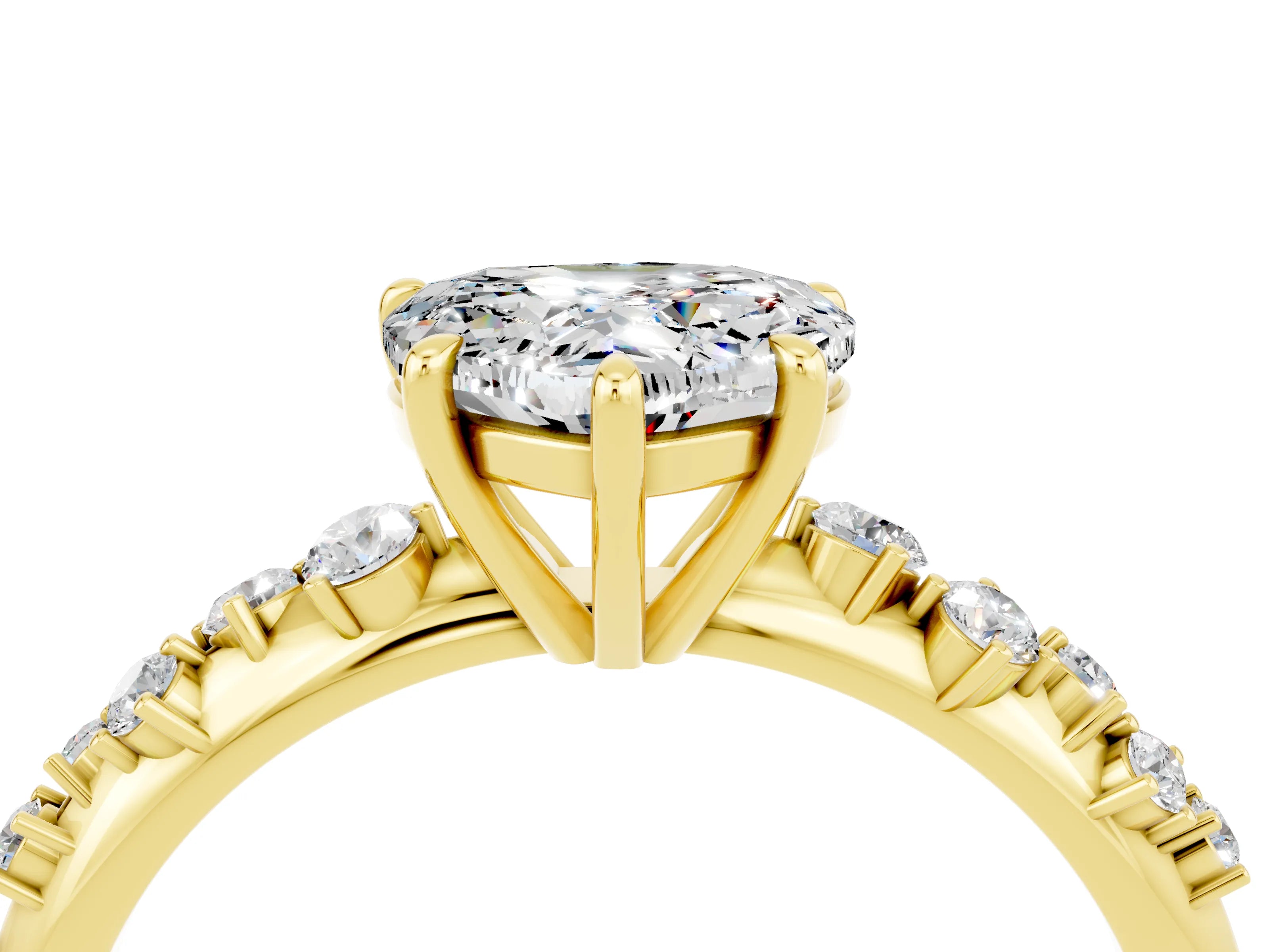 Yellow gold Heart Cut Moissanite Cluster Side Stone Solitaire Ring with Prong Setting_28