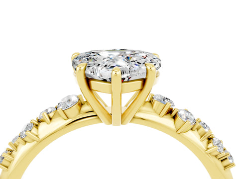 Yellow gold Heart Cut Moissanite Cluster Side Stone Solitaire Ring with Prong Setting_28
