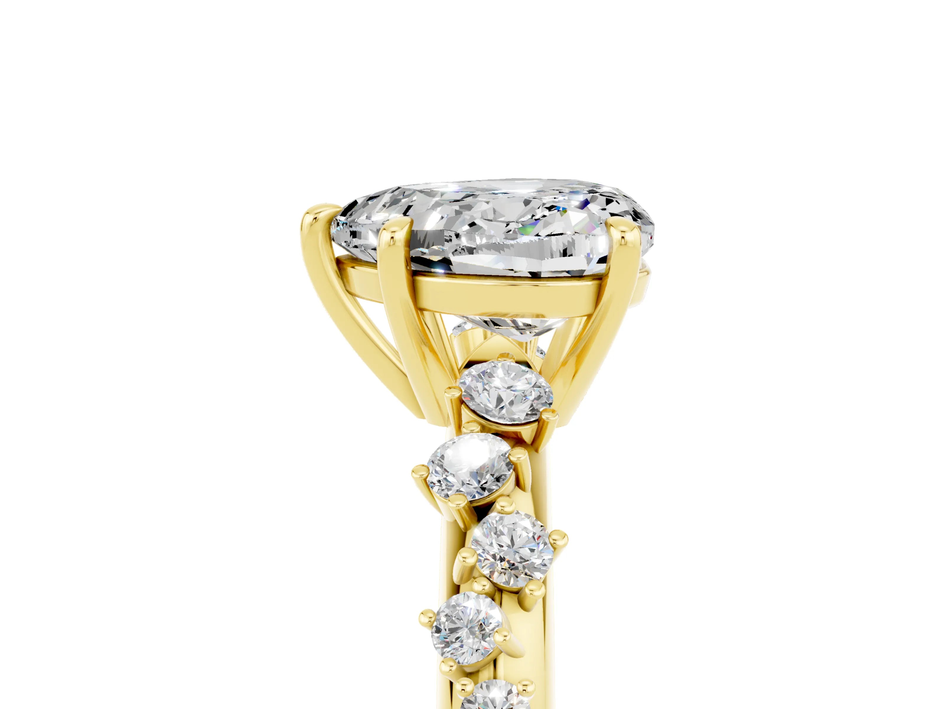Yellow gold Heart Cut Moissanite Cluster Side Stone Solitaire Ring with Prong Setting_29