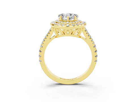 Yellow gold Heart Cut Moissanite Double Halo Ring with Pavé Band and Prong Setting_15