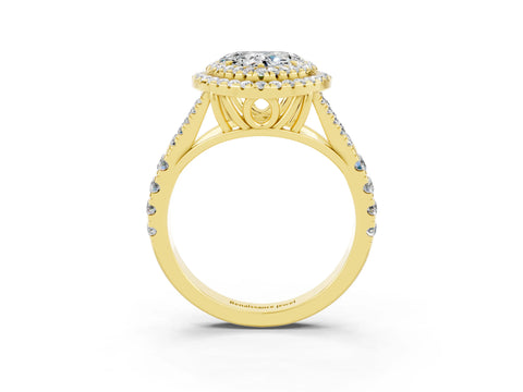 Yellow gold Heart Cut Moissanite Double Halo Ring with Split Shank and Prong Setting_15