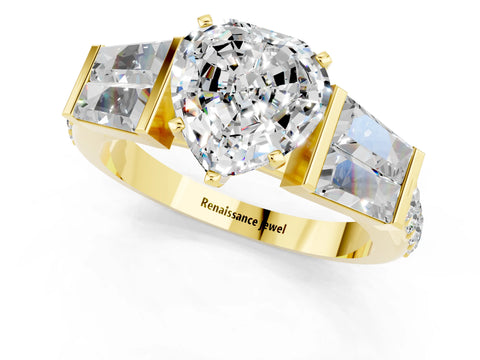 Yellow gold Heart Cut Moissanite Engagement Ring with Baguette Side Stones and Channel Set Band_1