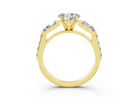 Yellow gold Heart Cut Moissanite Engagement Ring with Baguette Side Stones and Channel Set Band_3