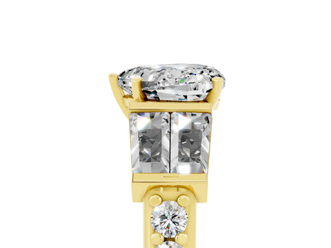 Yellow gold Heart Cut Moissanite Engagement Ring with Baguette Side Stones and Channel Set Band_5