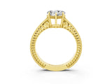 Yellow gold Heart Cut Moissanite Engagement Ring with Milgrain Channel Set Band and Prong Setting_3