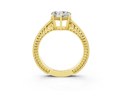 Yellow gold Heart Cut Moissanite Engagement Ring with Milgrain Channel Set Band and Prong Setting_3