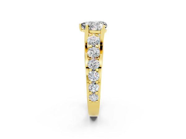 Yellow gold Heart Cut Moissanite Engagement Ring with Pavé Band and Four-Prong Setting