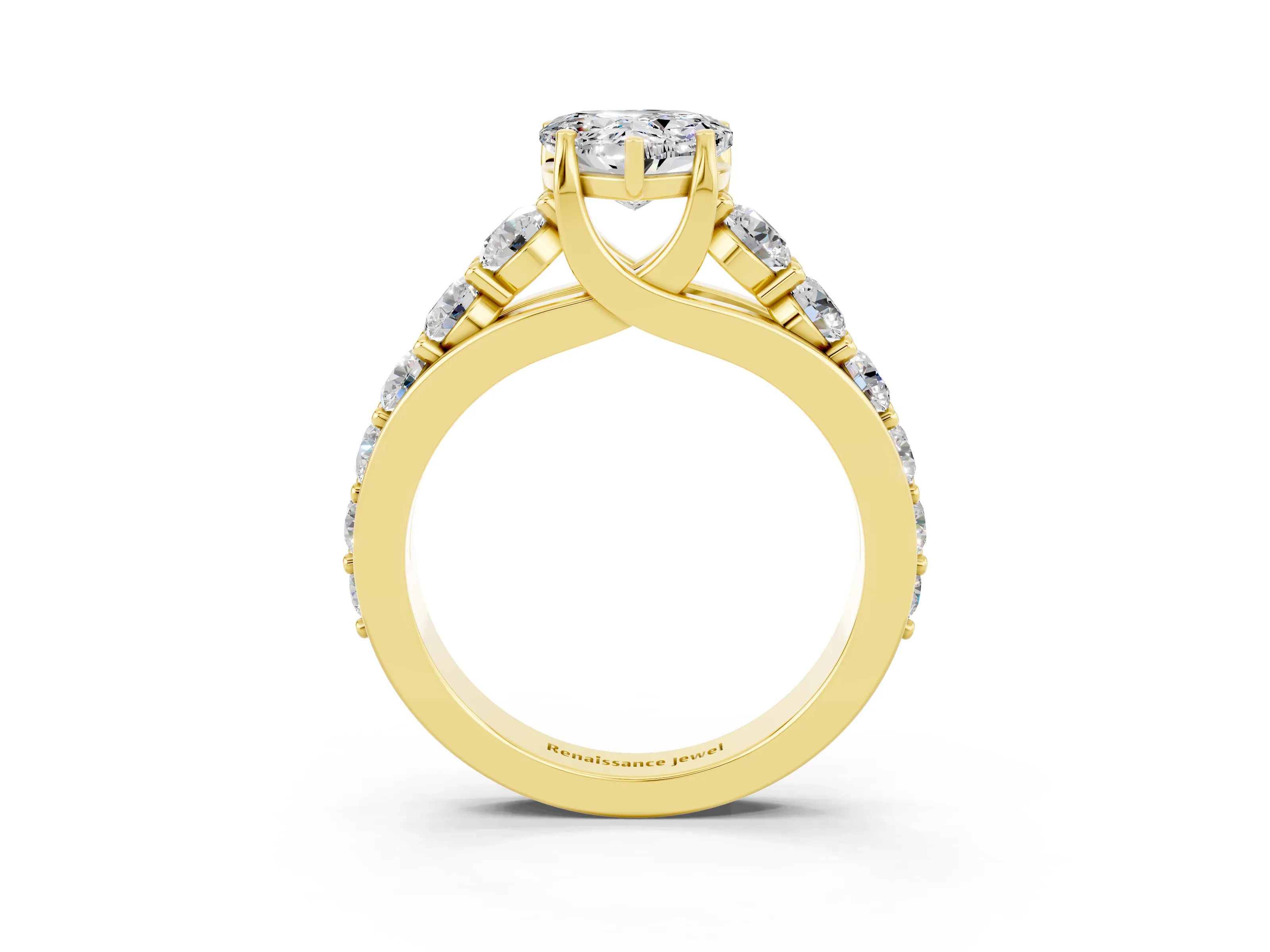 Yellow gold Heart Cut Moissanite Engagement Ring with Pavé Band and Four-Prong Setting_3