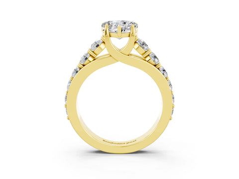 Yellow gold Heart Cut Moissanite Engagement Ring with Pavé Band and Four-Prong Setting_3