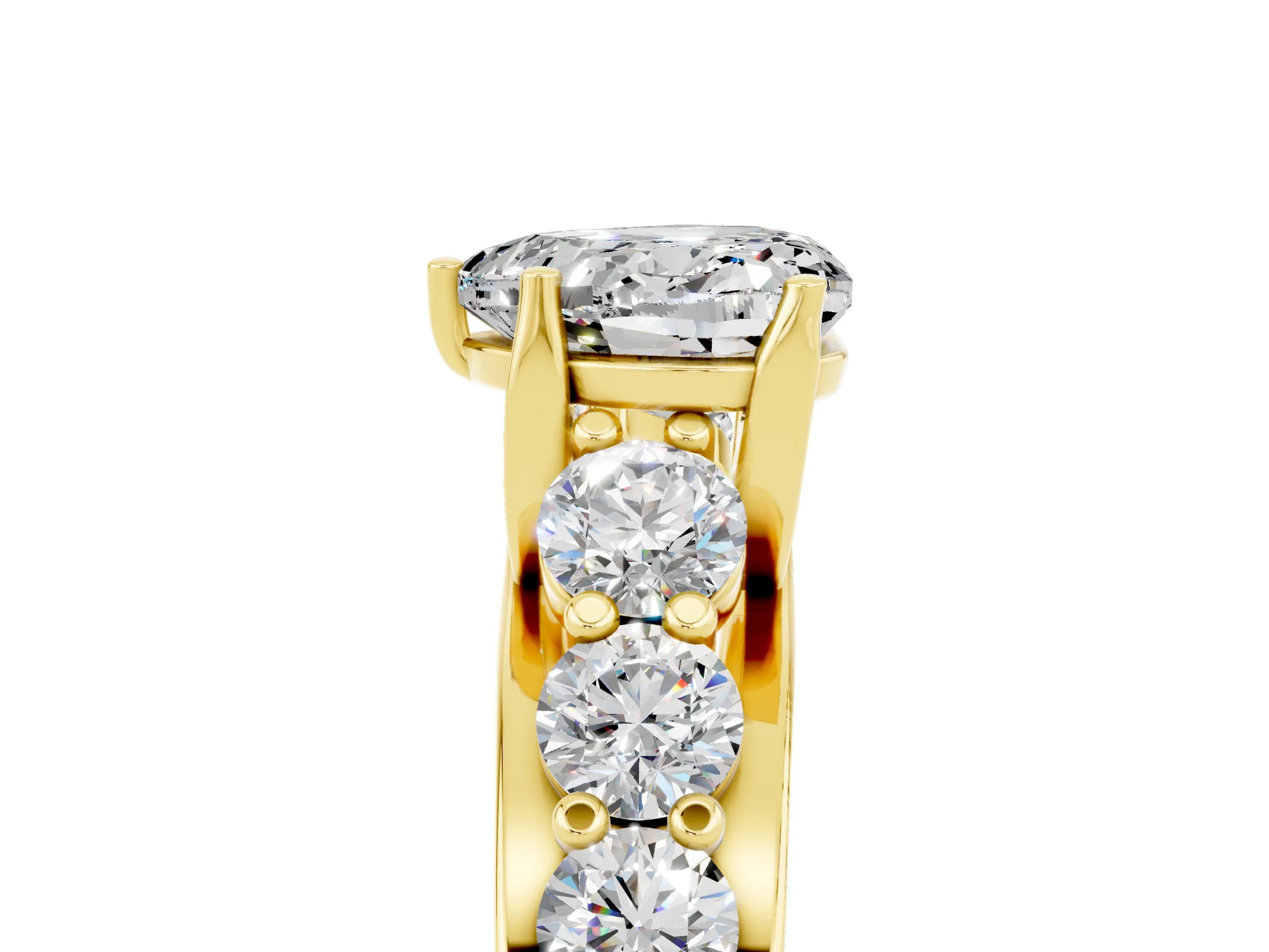 Yellow gold Heart Cut Moissanite Engagement Ring with Pavé Band and Four-Prong Setting_5