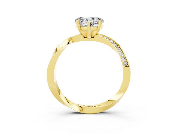Yellow gold Heart Cut Moissanite Engagement Ring with Side Stone Accents and Four-Prong Setting