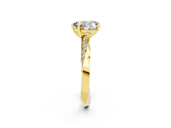 Yellow gold Heart Cut Moissanite Engagement Ring with Side Stone Accents and Four-Prong Setting
