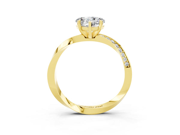Yellow gold Heart Cut Moissanite Engagement Ring with Side Stone Accents and Four-Prong Setting