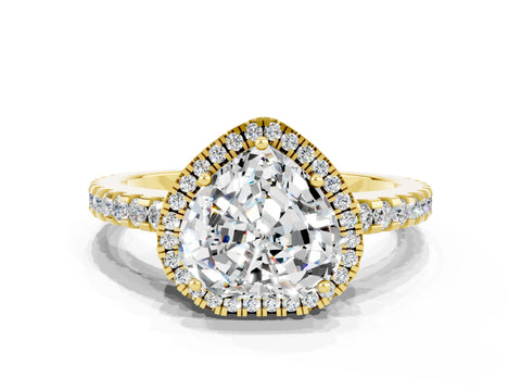 Yellow gold Heart Cut Moissanite Halo Engagement Ring with Pavé Band and Prong Setting_12