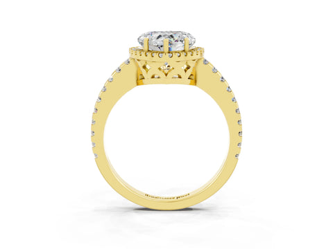 Yellow gold Heart Cut Moissanite Halo Engagement Ring with Pavé Band and Prong Setting_15
