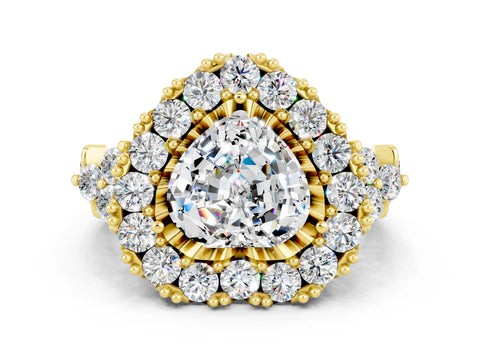 Yellow gold Heart Cut Moissanite Halo Ring with Pavé Band and Four-Prong Setting_12