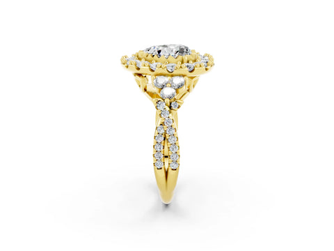 Yellow gold Heart Cut Moissanite Halo Ring with Pavé Band and Four-Prong Setting_14